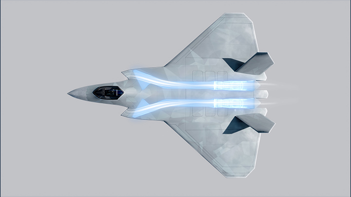 Illustration of Future Fighter aircraft illustrating airflow