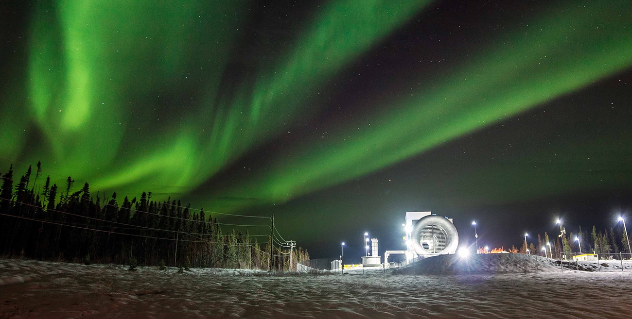 Aircraft engine testing in Manitoba, Northern Canada under the northern lights